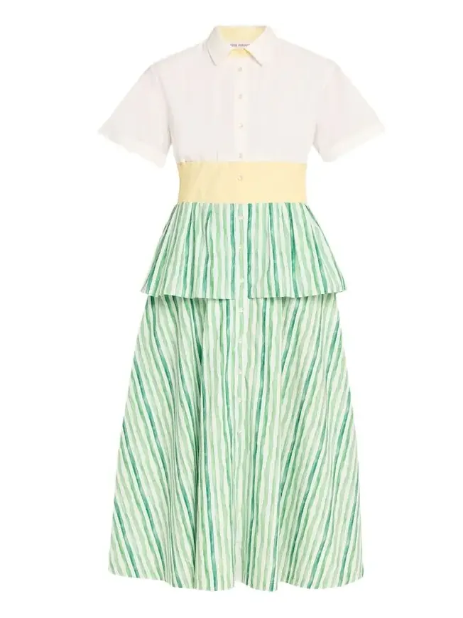Tiered Striped Cotton Midi Shirtdress Tiered Striped Cotton Midi Shirtdress