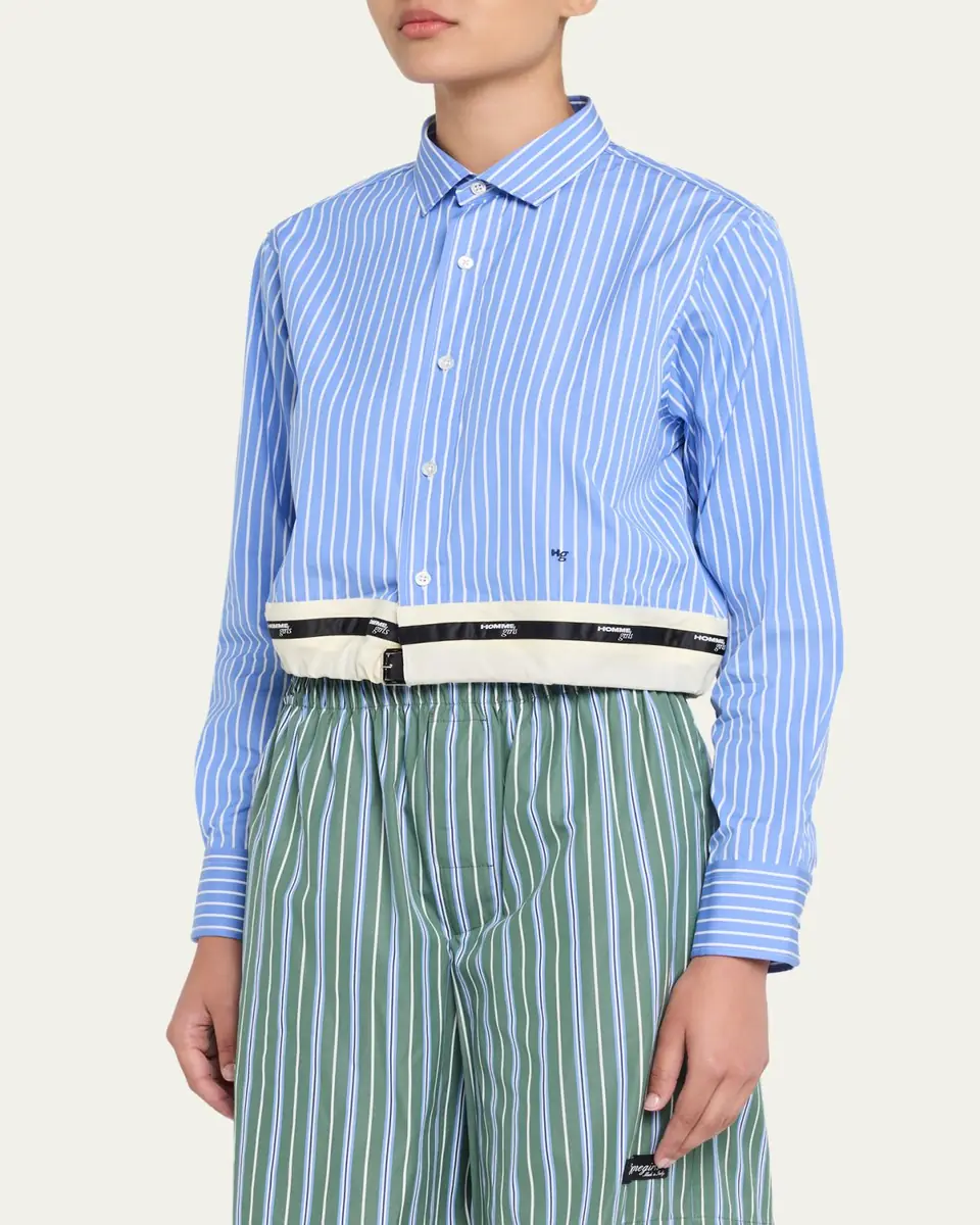 Hommegirls Belted Striped Crop Button-Down Shirt | Thumbnail 4 Hommegirls Belted Striped Crop Button-Down Shirt | Thumbnail 4