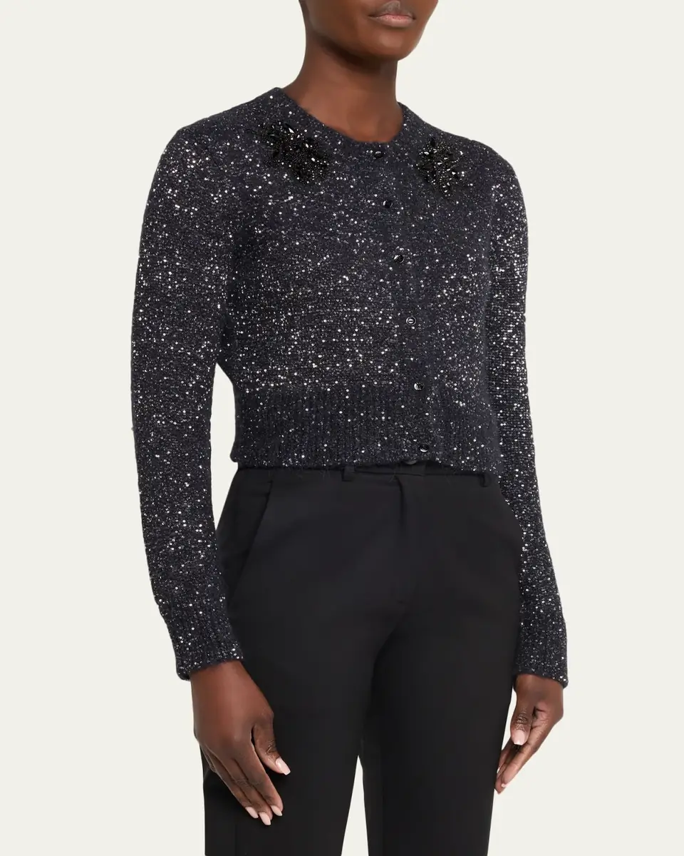 Erdem Crystal Embellished Paillette Knit Crop Cardigan | Thumbnail 4
