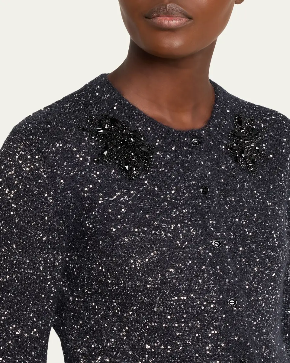 Erdem Crystal Embellished Paillette Knit Crop Cardigan | Thumbnail 5