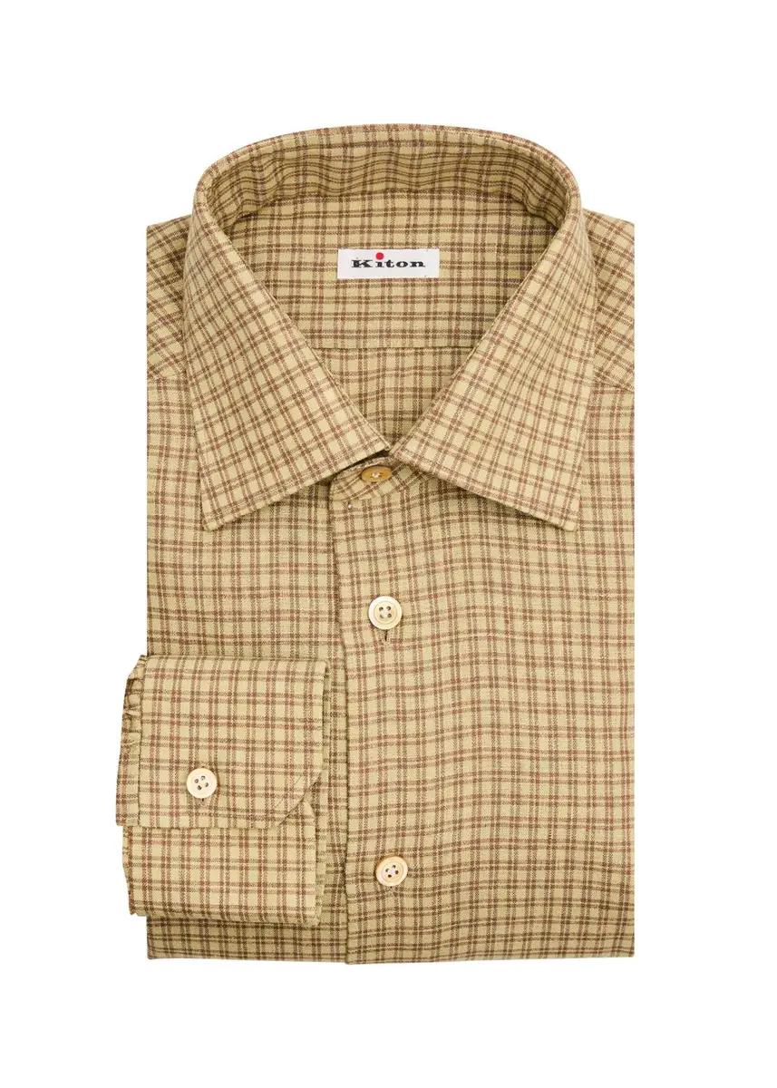 Kiton Men's Linen-Blend Plaid Button-Down Shirt | Thumbnail 3