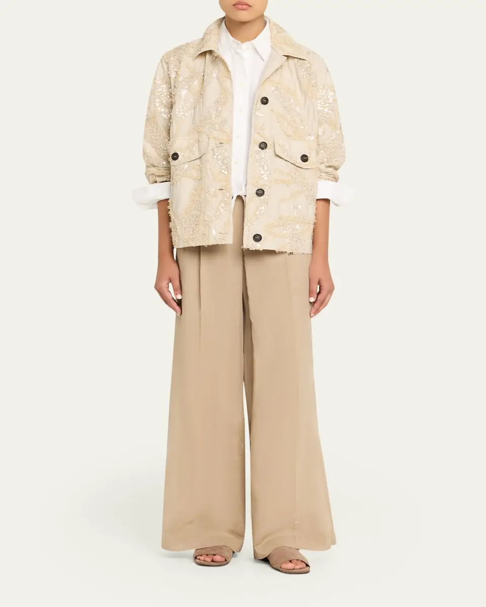 Brunello Cucinelli Embroidered Techno Cotton Poplin Deconstructed Shacket | Thumbnail 2 Brunello Cucinelli Embroidered Techno Cotton Poplin Deconstructed Shacket | Thumbnail 2