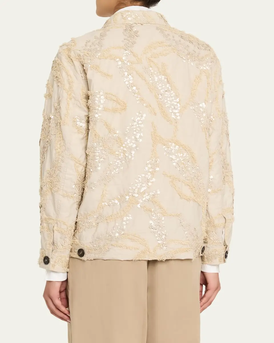 Brunello Cucinelli Embroidered Techno Cotton Poplin Deconstructed Shacket | Thumbnail 3 Brunello Cucinelli Embroidered Techno Cotton Poplin Deconstructed Shacket | Thumbnail 3