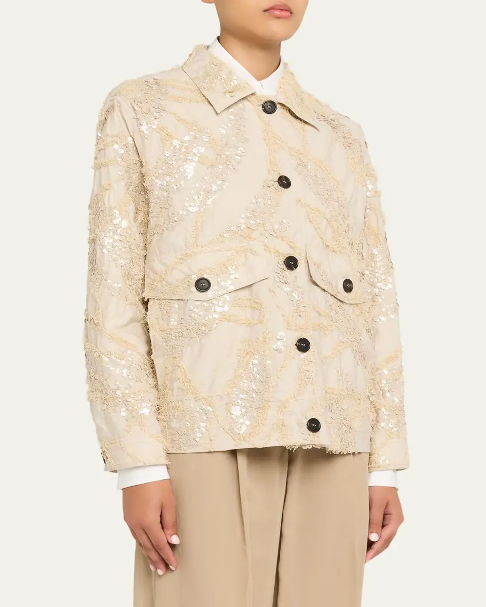 Brunello Cucinelli Embroidered Techno Cotton Poplin Deconstructed Shacket | Thumbnail 4 Brunello Cucinelli Embroidered Techno Cotton Poplin Deconstructed Shacket | Thumbnail 4