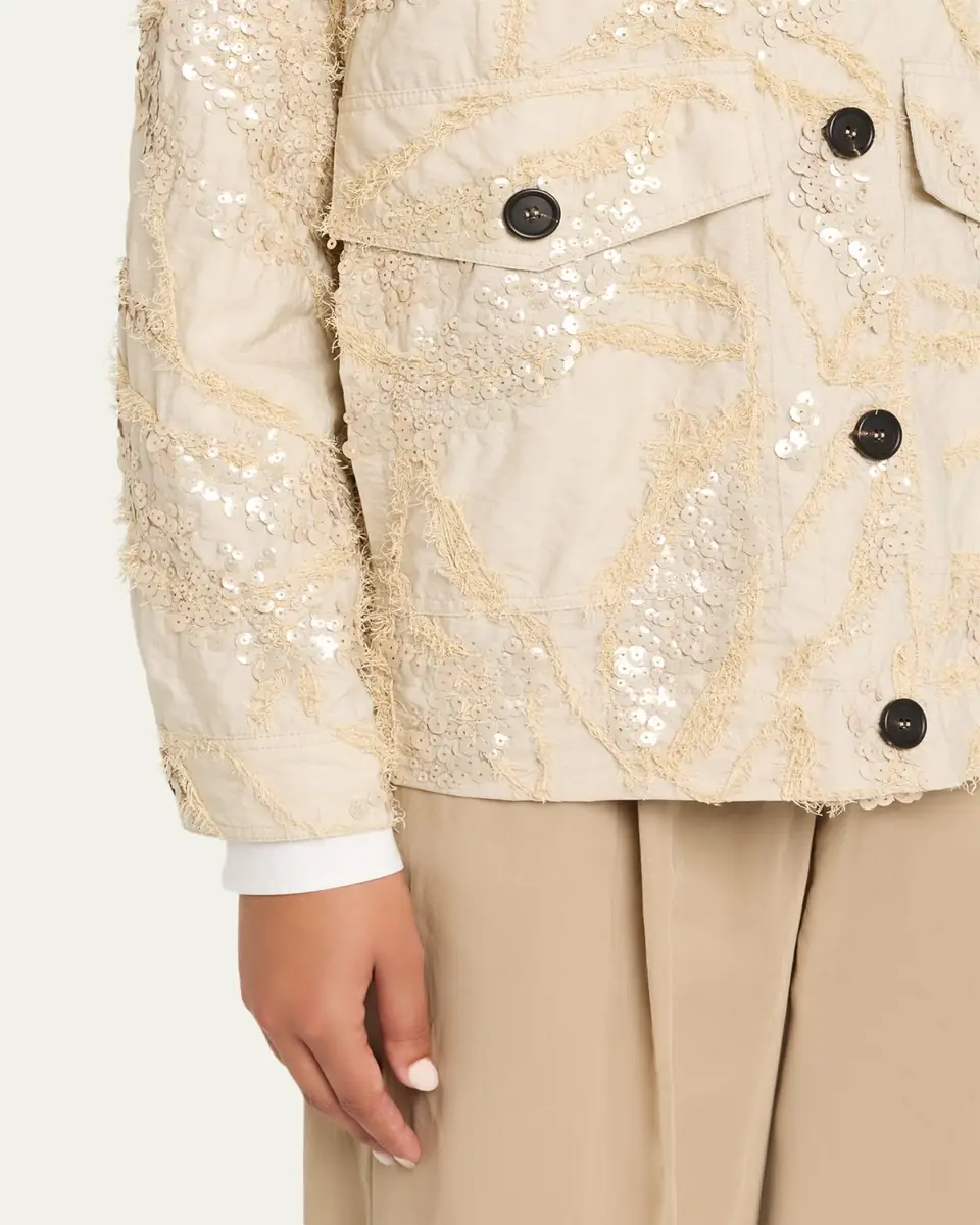 Brunello Cucinelli Embroidered Techno Cotton Poplin Deconstructed Shacket | Thumbnail 5 Brunello Cucinelli Embroidered Techno Cotton Poplin Deconstructed Shacket | Thumbnail 5