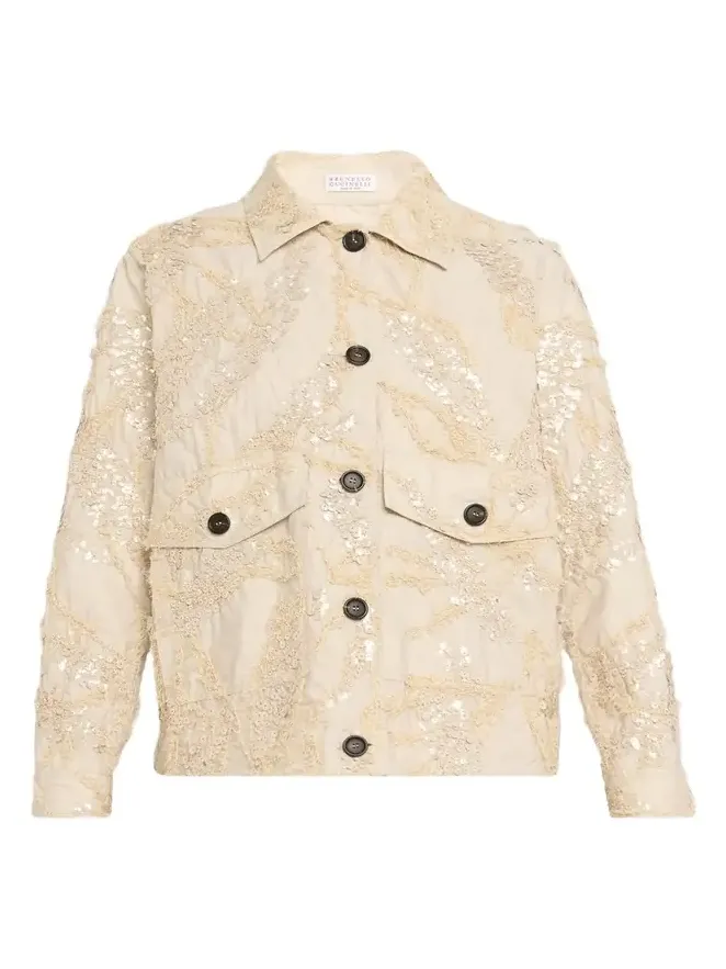 Brunello Cucinelli Embroidered Techno Cotton Poplin Deconstructed Shacket