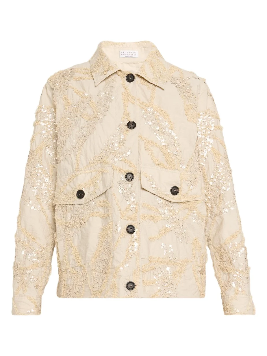 Brunello Cucinelli Embroidered Techno Cotton Poplin Deconstructed Shacket