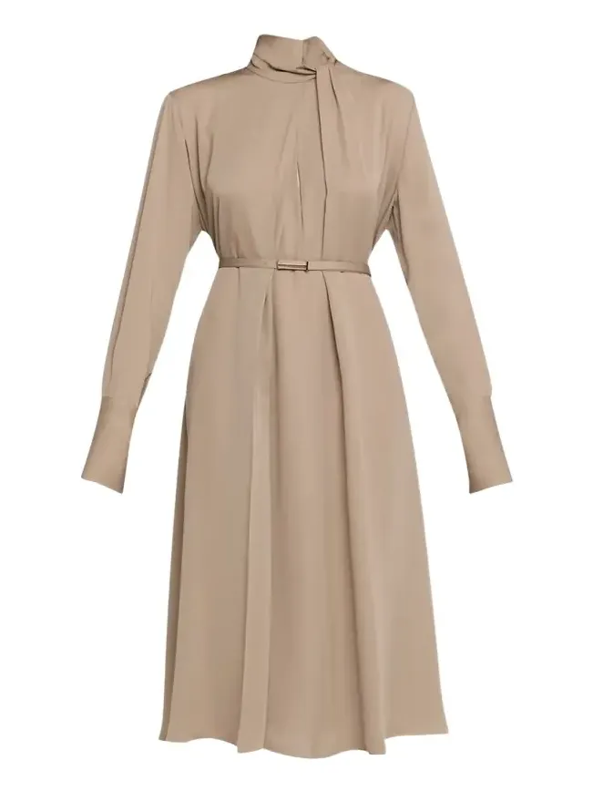 Washed Silk Georgette Belted Midi Dress Washed Silk Georgette Belted Midi Dress
