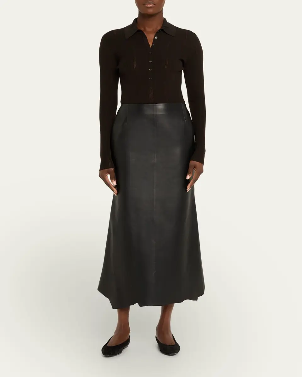 Gabriela Hearst Sophia Rib Knit Long-Sleeve Polo Shirt | Thumbnail 2