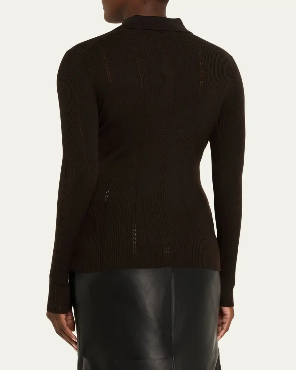 Gabriela Hearst Sophia Rib Knit Long-Sleeve Polo Shirt | Thumbnail 3