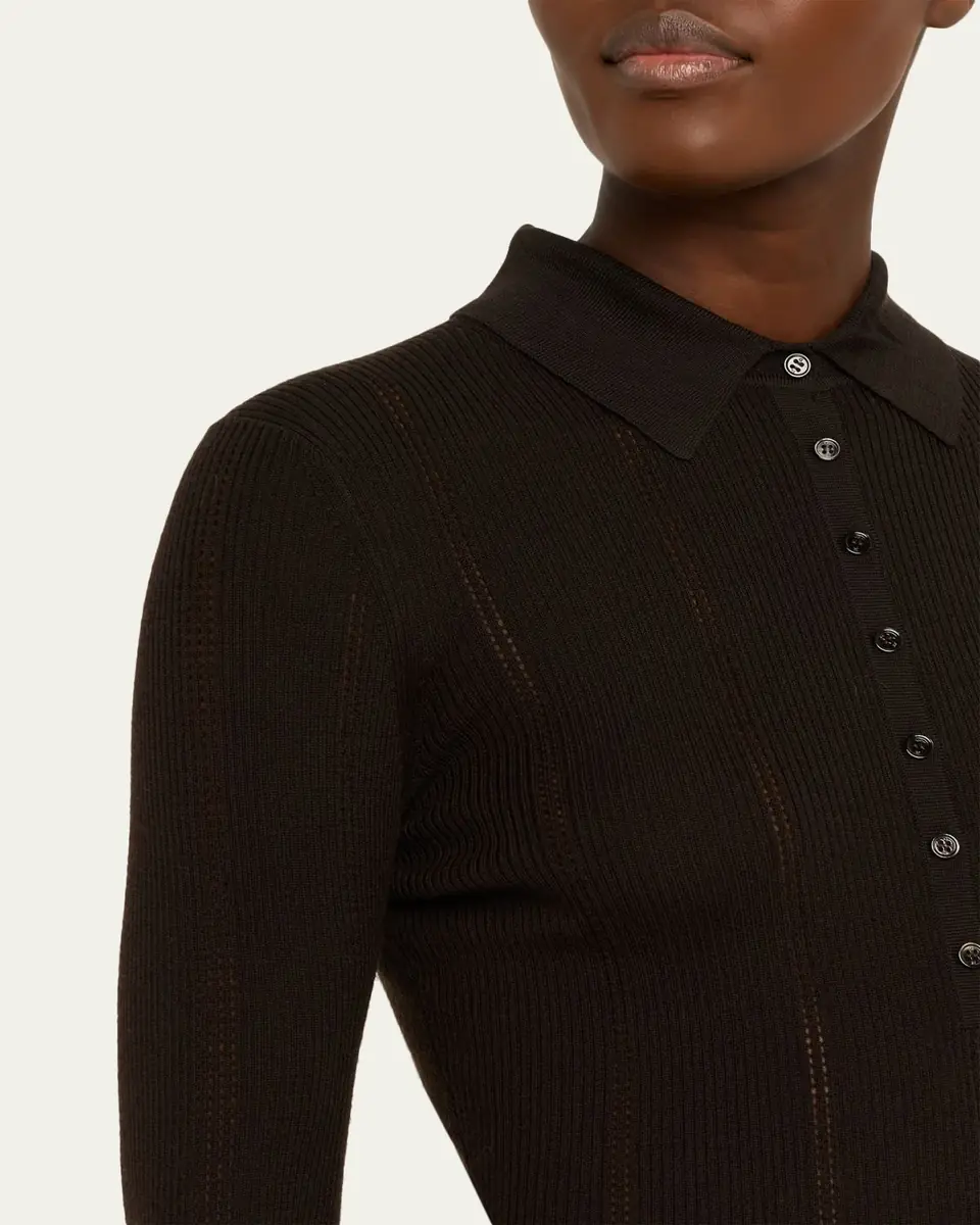 Gabriela Hearst Sophia Rib Knit Long-Sleeve Polo Shirt | Thumbnail 5