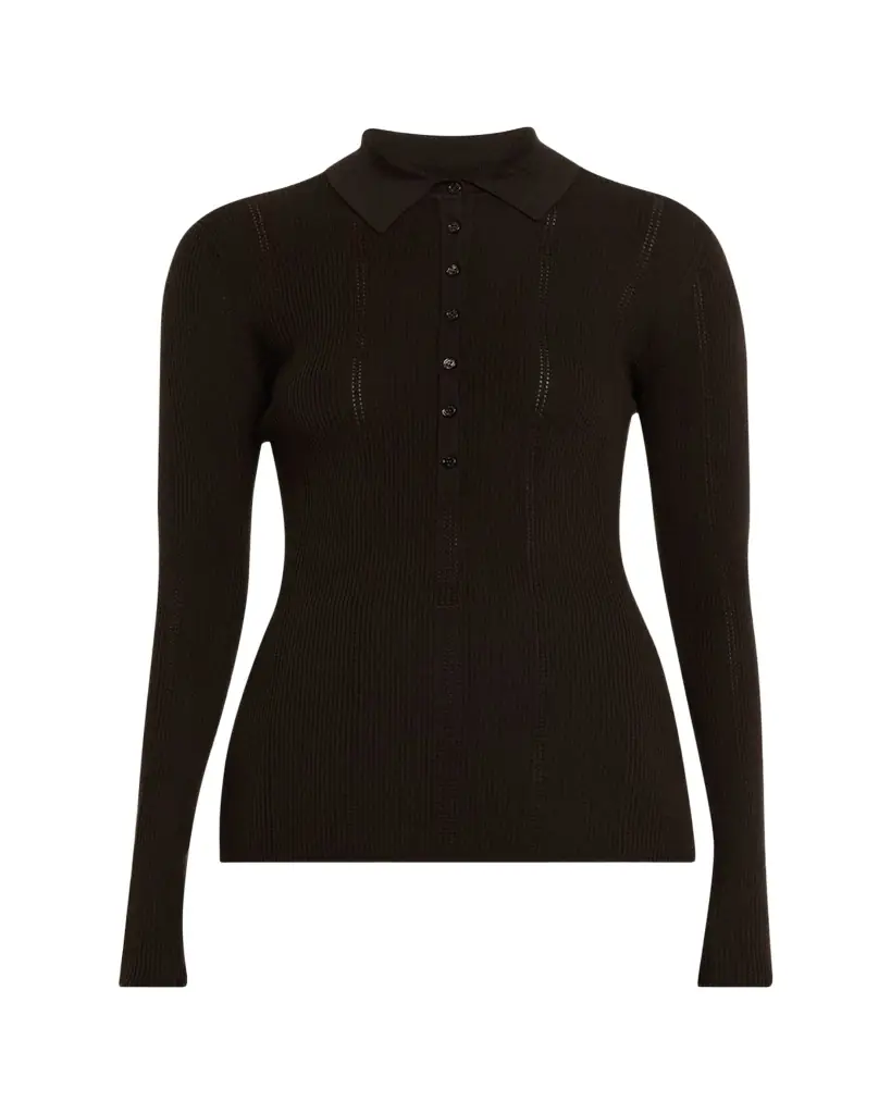 Gabriela Hearst Sophia Rib Knit Long-Sleeve Polo Shirt | Image 1 Gabriela Hearst Sophia Rib Knit Long-Sleeve Polo Shirt | Image 1