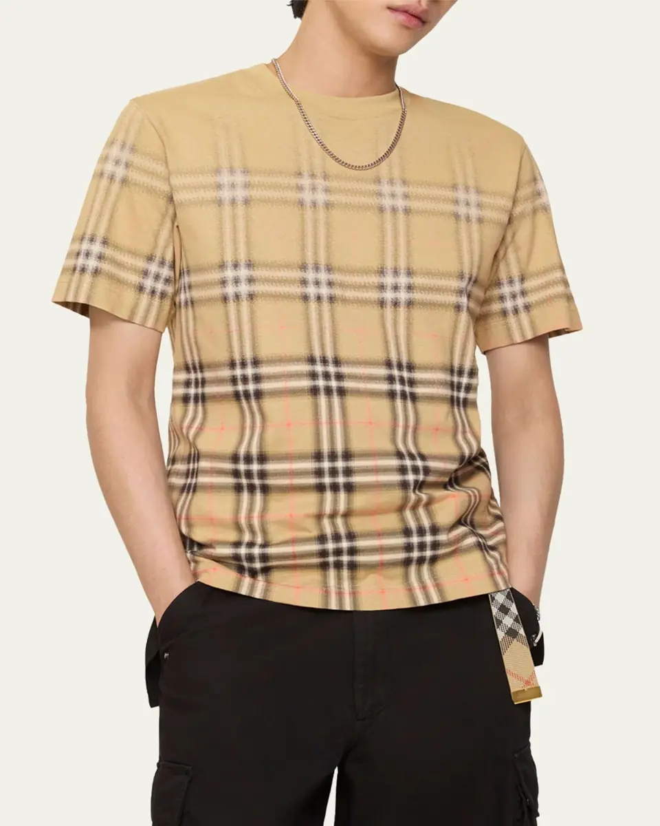 Burberry Men's Gradient Check Cotton T-Shirt | Thumbnail 3