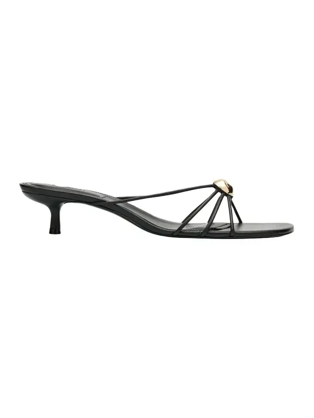 Amaya Strappy Leather Kitten-Heel Sandals