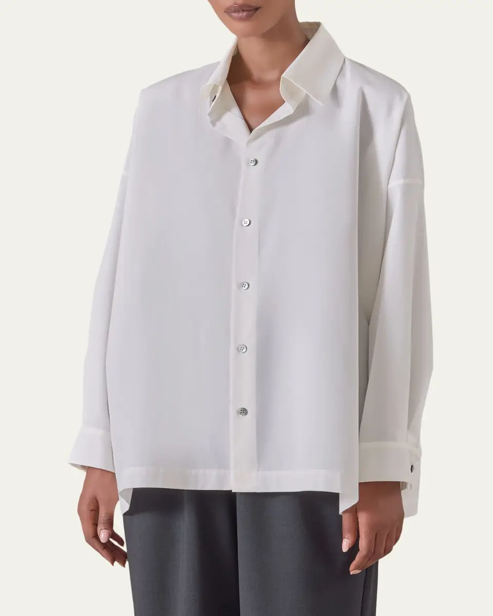 Eskandar Angle-To-Front Side Seam Shirt With Collar (Long Length) | Thumbnail 4 Eskandar Angle-To-Front Side Seam Shirt With Collar (Long Length) | Thumbnail 4