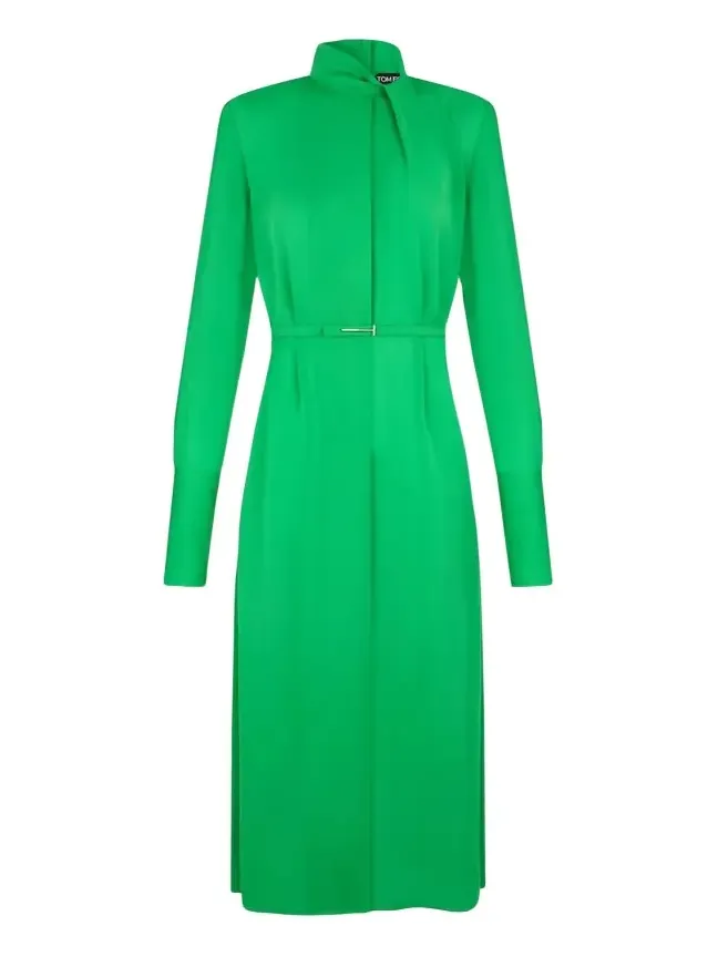 Washed Silk Georgette Belted Midi Dress Washed Silk Georgette Belted Midi Dress