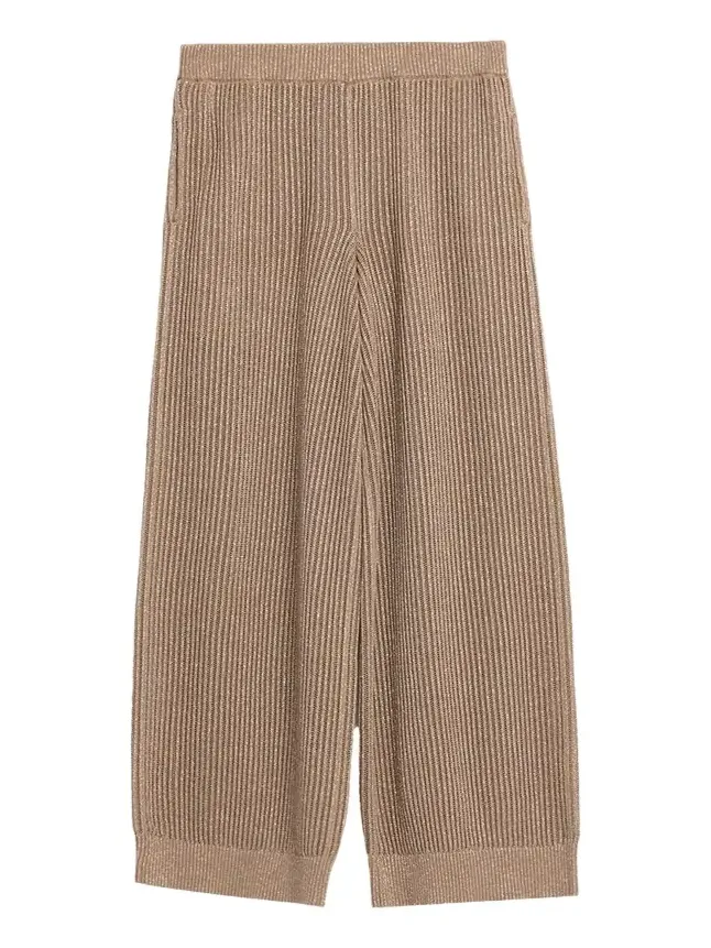 Brunello Cucinelli Metallic Cotton Rib Wide-Leg Pull-On Trousers
