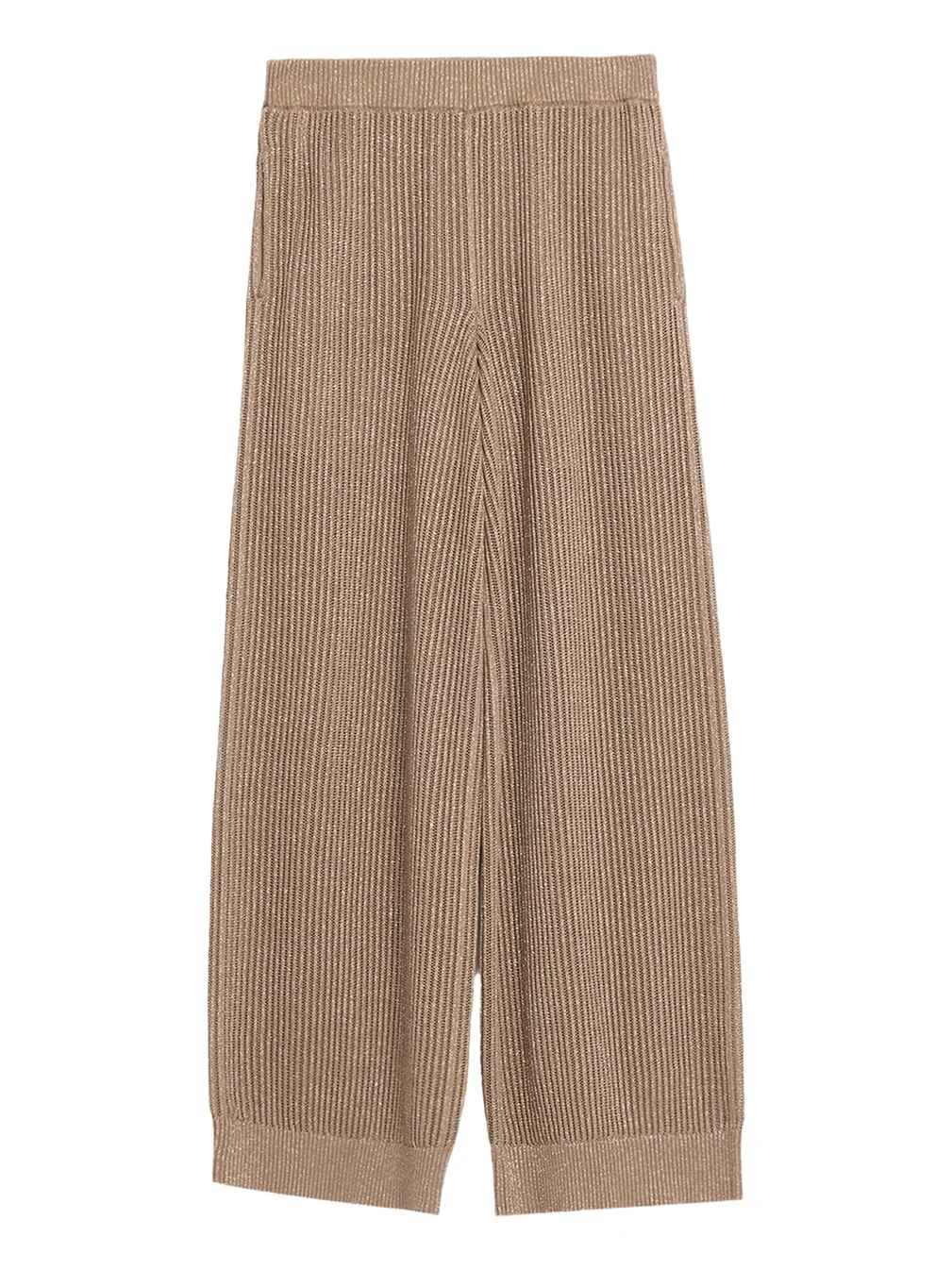 Brunello Cucinelli Metallic Cotton Rib Wide-Leg Pull-On Trousers
