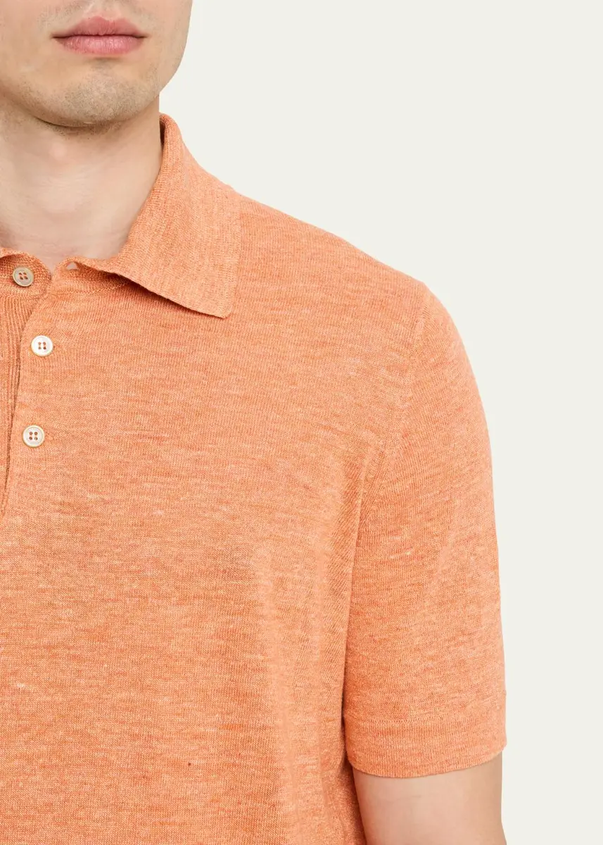 Brunello Cucinelli Men's Linen and Cotton Heathered Polo Shirt | Thumbnail 13