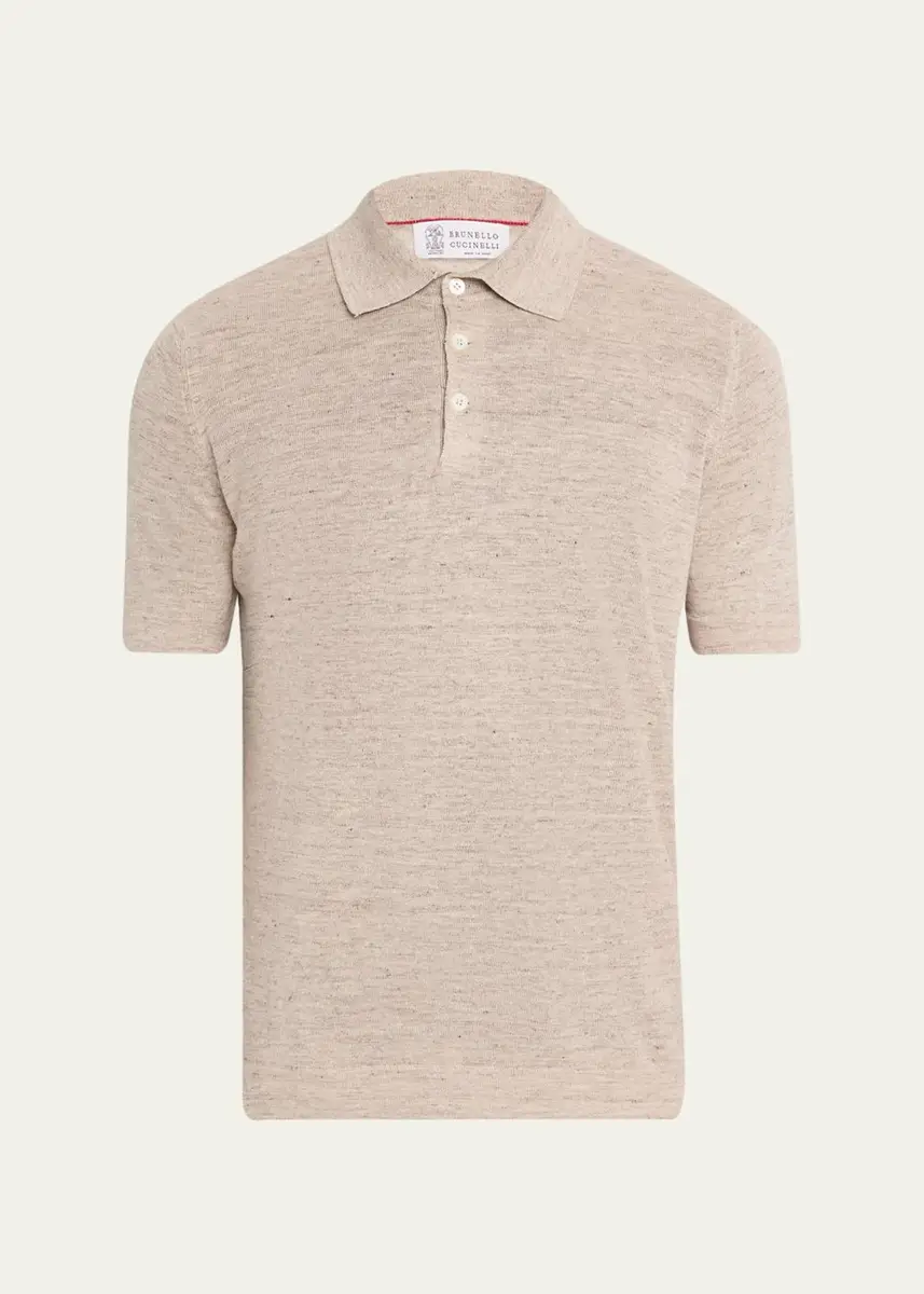 Brunello Cucinelli Men's Linen and Cotton Heathered Polo Shirt | Thumbnail 14