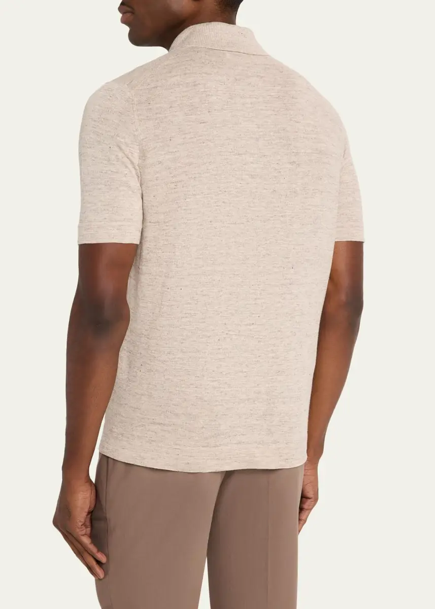 Brunello Cucinelli Men's Linen and Cotton Heathered Polo Shirt | Thumbnail 16