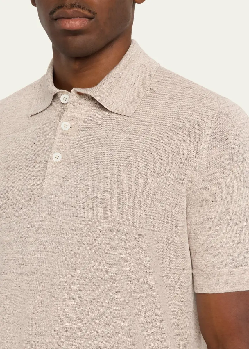 Brunello Cucinelli Men's Linen and Cotton Heathered Polo Shirt | Thumbnail 18