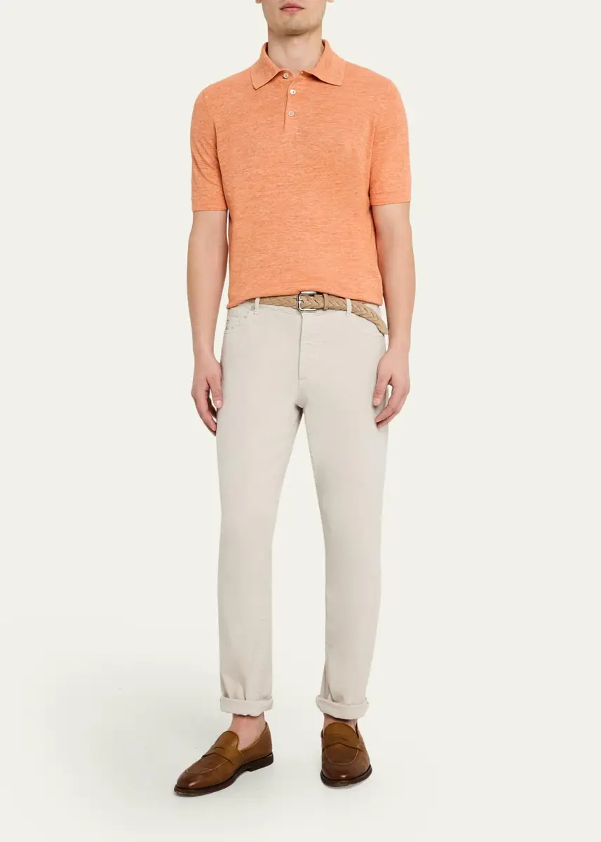 Brunello Cucinelli Men's Linen and Cotton Heathered Polo Shirt | Thumbnail 10
