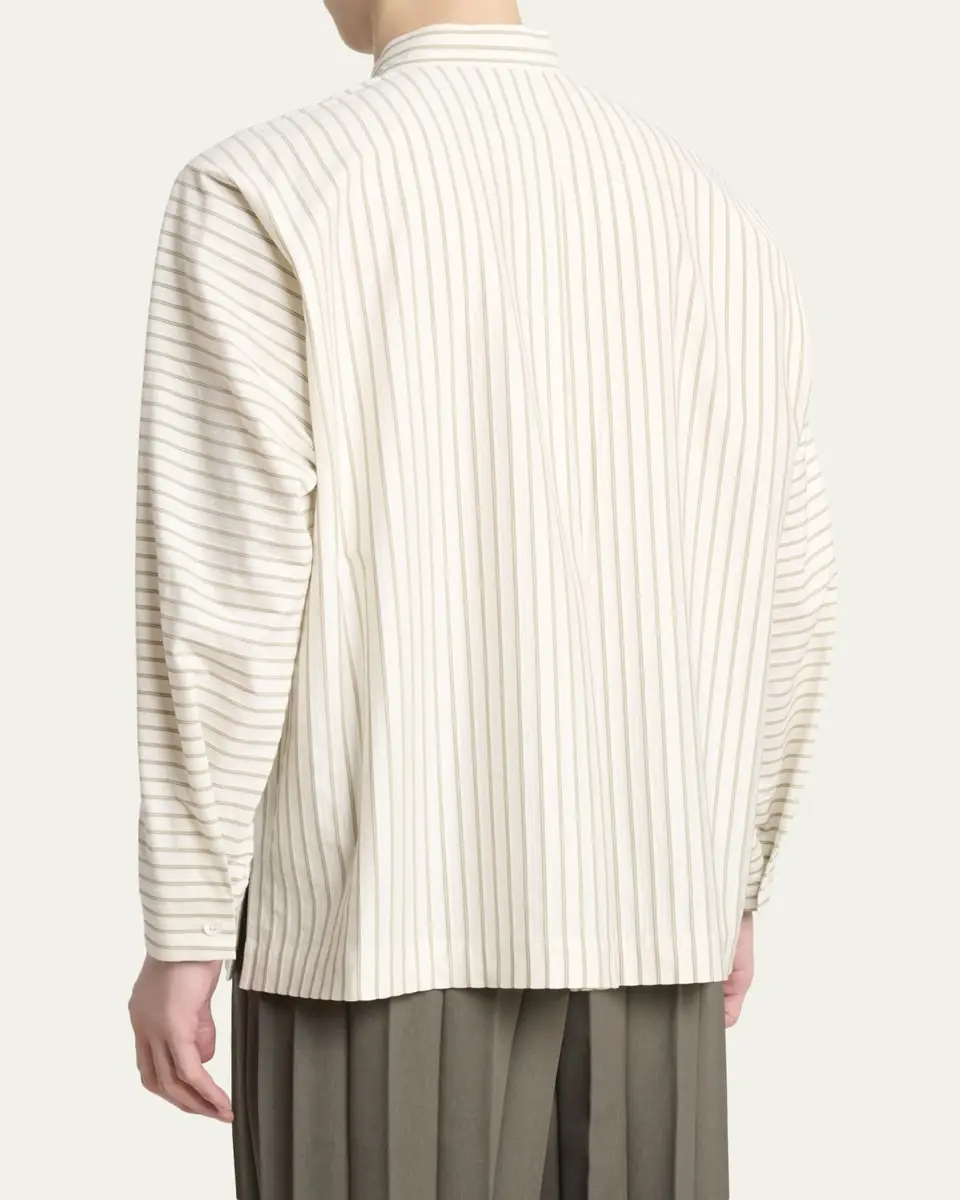 Homme Plissé Issey Miyake Men's Stripe Band Collar Button-Down Shirt | Thumbnail 3 Homme Plissé Issey Miyake Men's Stripe Band Collar Button-Down Shirt | Thumbnail 3