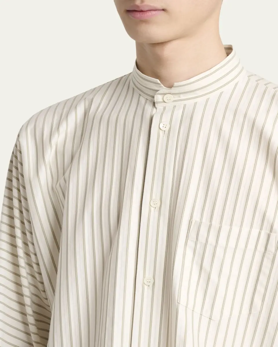 Homme Plissé Issey Miyake Men's Stripe Band Collar Button-Down Shirt | Thumbnail 5 Homme Plissé Issey Miyake Men's Stripe Band Collar Button-Down Shirt | Thumbnail 5