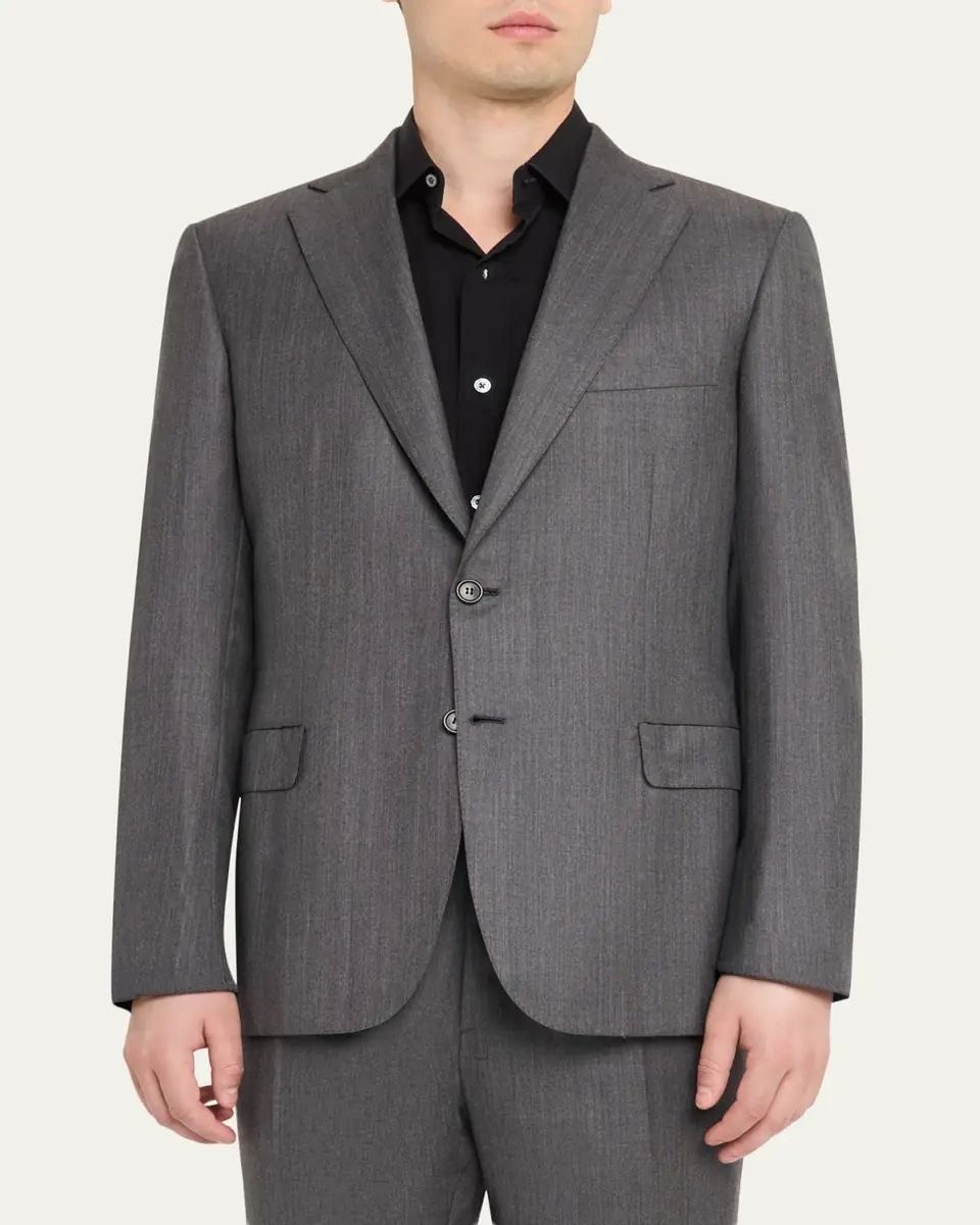 Brioni Men's Tonal Herringbone Wool-Silk Two-Piece Suit | Thumbnail 4 Brioni Men's Tonal Herringbone Wool-Silk Two-Piece Suit | Thumbnail 4