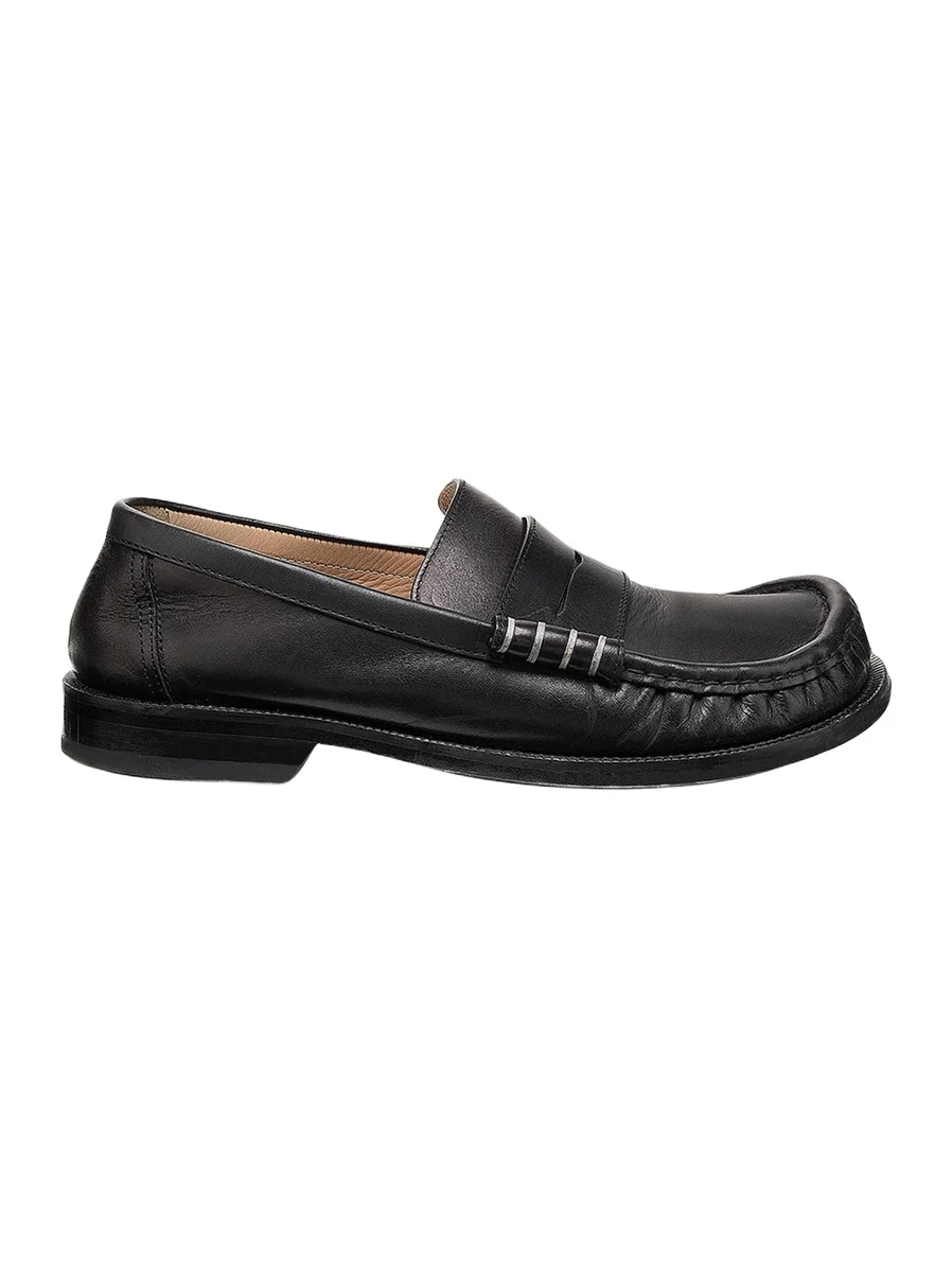 Men's Leather Moccasin-Toe Penny Loafers