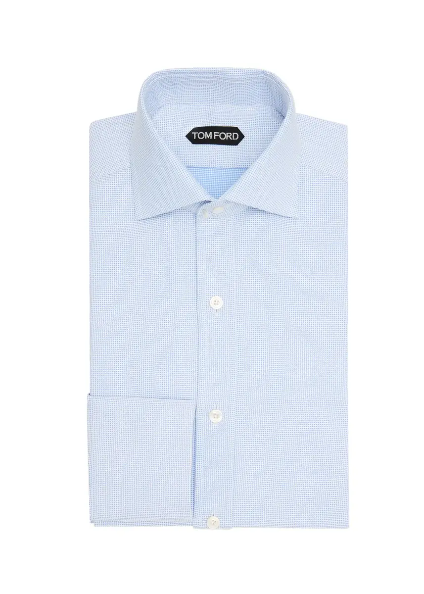 Tom Ford Men's Cotton Woven Micro-Check Dress Shirt | Thumbnail 3 Tom Ford Men's Cotton Woven Micro-Check Dress Shirt | Thumbnail 3