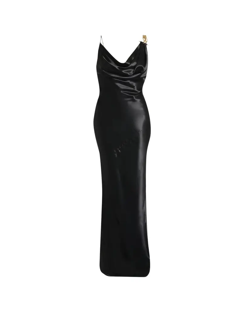 Balmain Cowl-neck Chain-Strap Satin Gown | Image 1 Balmain Cowl-neck Chain-Strap Satin Gown | Image 1