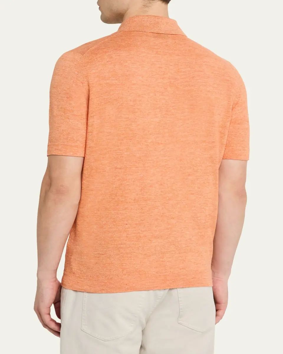 Brunello Cucinelli Men's Linen and Cotton Heathered Polo Shirt | Thumbnail 3