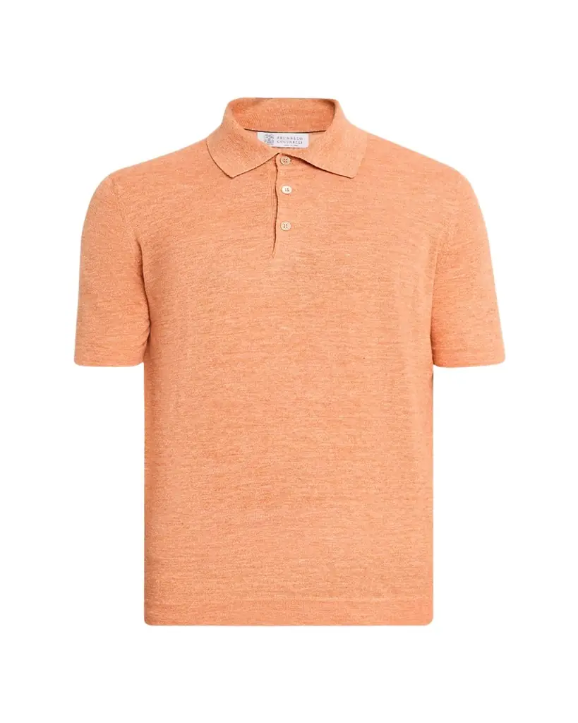 Brunello Cucinelli Men's Linen and Cotton Heathered Polo Shirt | Image 1 Brunello Cucinelli Men's Linen and Cotton Heathered Polo Shirt | Image 1