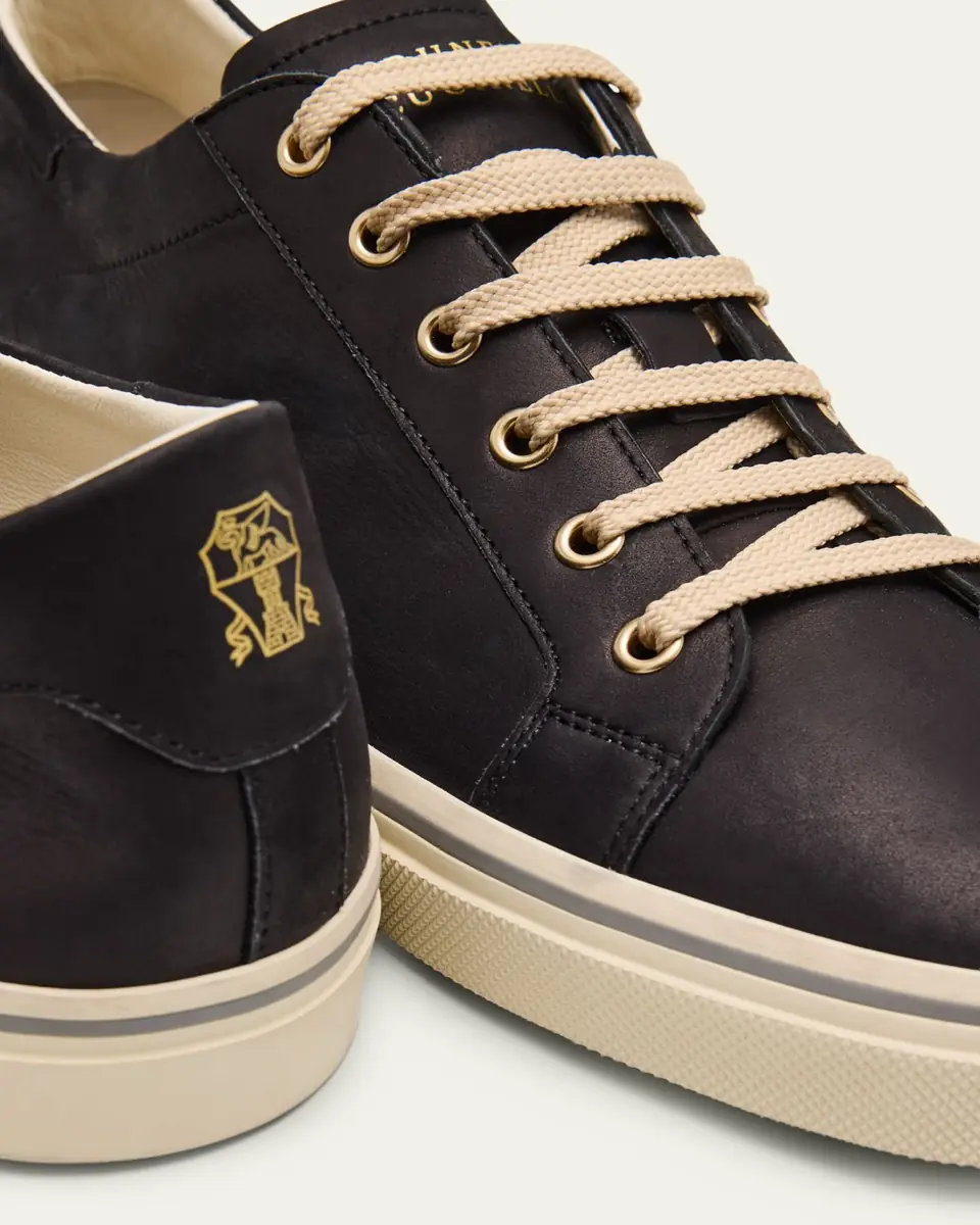 Brunello Cucinelli Men's Leather Foiled Logo Low-Top Sneakers | Thumbnail 5