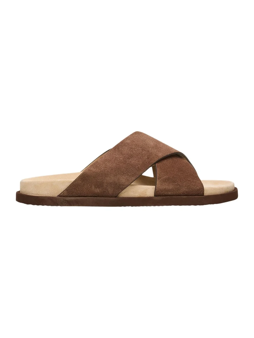Brunello Cucinelli Men's Cross-Strap Suede Slides