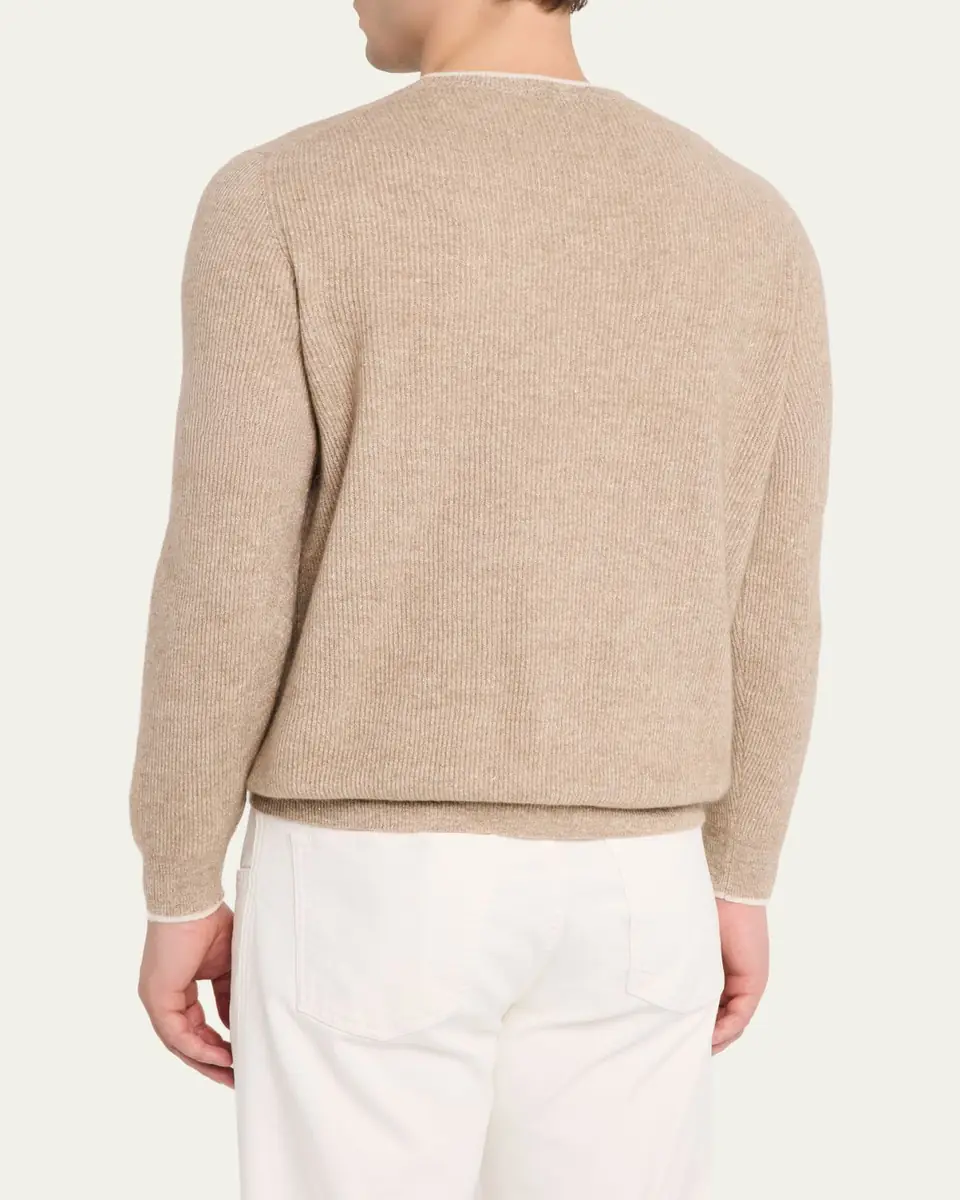 Cesare Attolini Men's Ribbed Cashmere Mouline Tipped Crewneck Sweater | Thumbnail 3 Cesare Attolini Men's Ribbed Cashmere Mouline Tipped Crewneck Sweater | Thumbnail 3