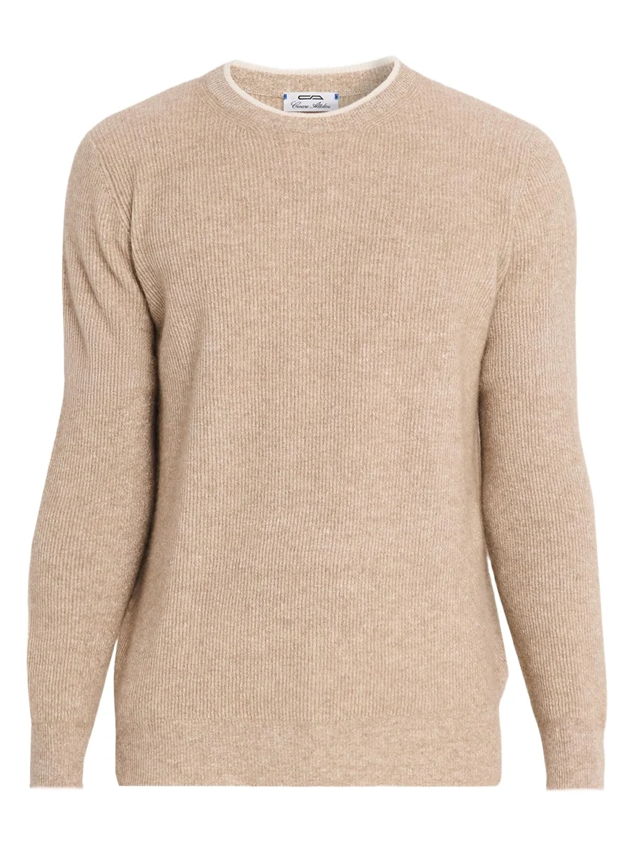 Men's Ribbed Cashmere Mouline Tipped Crewneck Sweater Men's Ribbed Cashmere Mouline Tipped Crewneck Sweater
