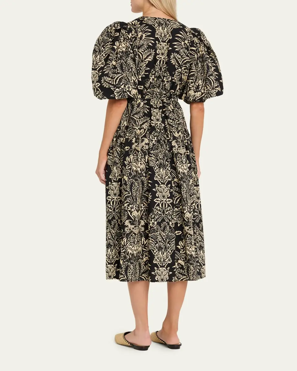 Ulla Johnson Harriet Floral Poplin Puff-Sleeve Midi Dress | Thumbnail 3 Ulla Johnson Harriet Floral Poplin Puff-Sleeve Midi Dress | Thumbnail 3