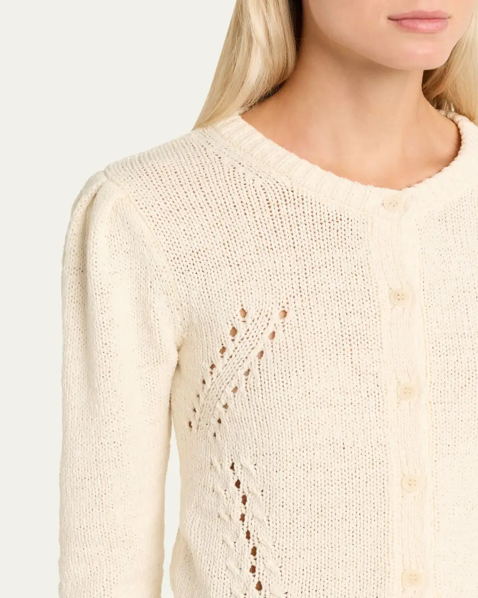 Ulla Johnson Delphina Pointelle Knit Puff-Sleeve Crewneck Cardigan | Thumbnail 5 Ulla Johnson Delphina Pointelle Knit Puff-Sleeve Crewneck Cardigan | Thumbnail 5