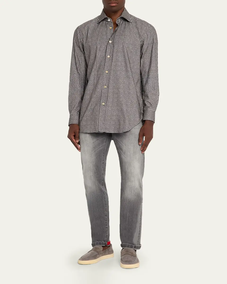Kiton Men's Cotton Houndstooth Classic-Fit Sport Shirt | Thumbnail 2 Kiton Men's Cotton Houndstooth Classic-Fit Sport Shirt | Thumbnail 2