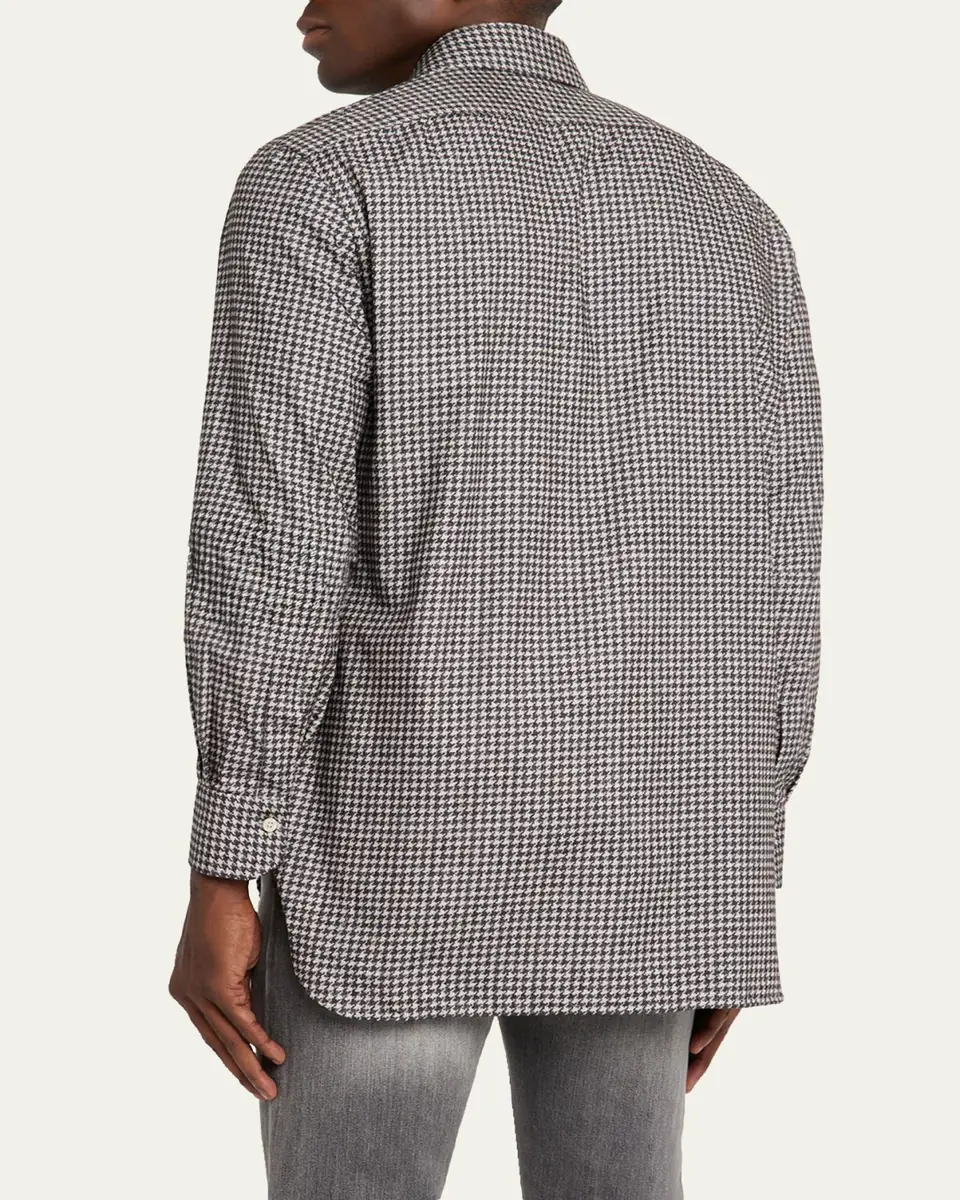 Kiton Men's Cotton Houndstooth Classic-Fit Sport Shirt | Thumbnail 3 Kiton Men's Cotton Houndstooth Classic-Fit Sport Shirt | Thumbnail 3