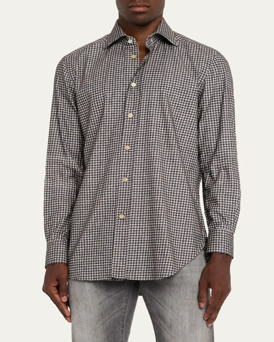 Kiton Men's Cotton Houndstooth Classic-Fit Sport Shirt | Thumbnail 4 Kiton Men's Cotton Houndstooth Classic-Fit Sport Shirt | Thumbnail 4