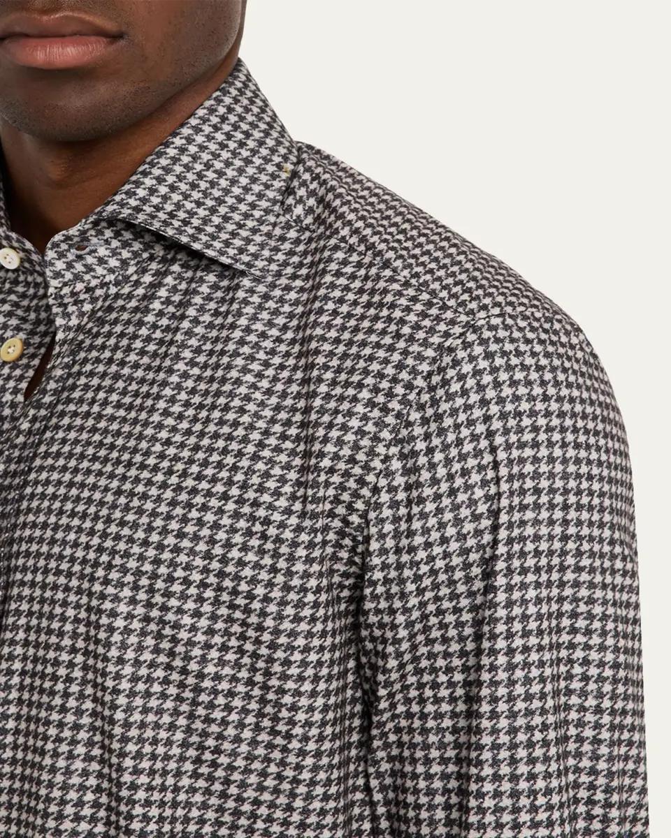 Kiton Men's Cotton Houndstooth Classic-Fit Sport Shirt | Thumbnail 5 Kiton Men's Cotton Houndstooth Classic-Fit Sport Shirt | Thumbnail 5