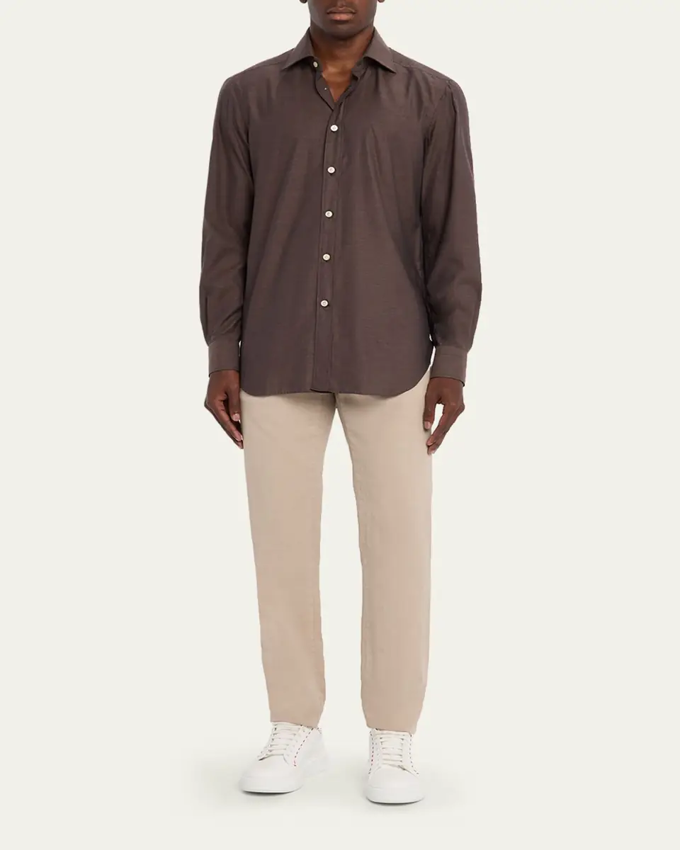 Kiton Men's Cotton Micro-Herringbone Sport Shirt | Thumbnail 2 Kiton Men's Cotton Micro-Herringbone Sport Shirt | Thumbnail 2