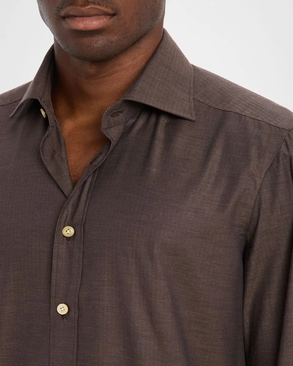 Kiton Men's Cotton Micro-Herringbone Sport Shirt | Thumbnail 5 Kiton Men's Cotton Micro-Herringbone Sport Shirt | Thumbnail 5