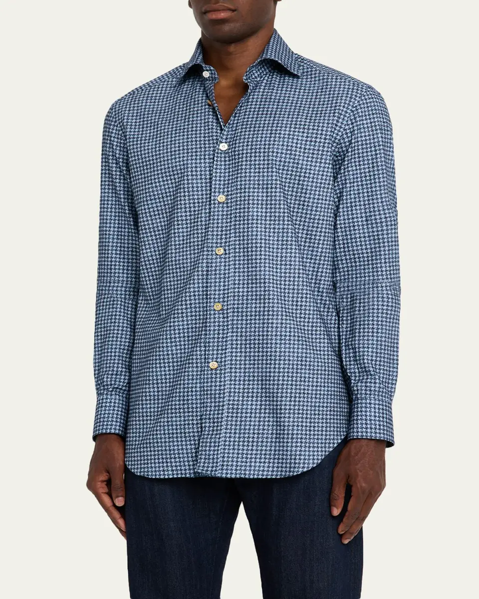 Kiton Men's Cotton Houndstooth Classic-Fit Sport Shirt | Thumbnail 4 Kiton Men's Cotton Houndstooth Classic-Fit Sport Shirt | Thumbnail 4