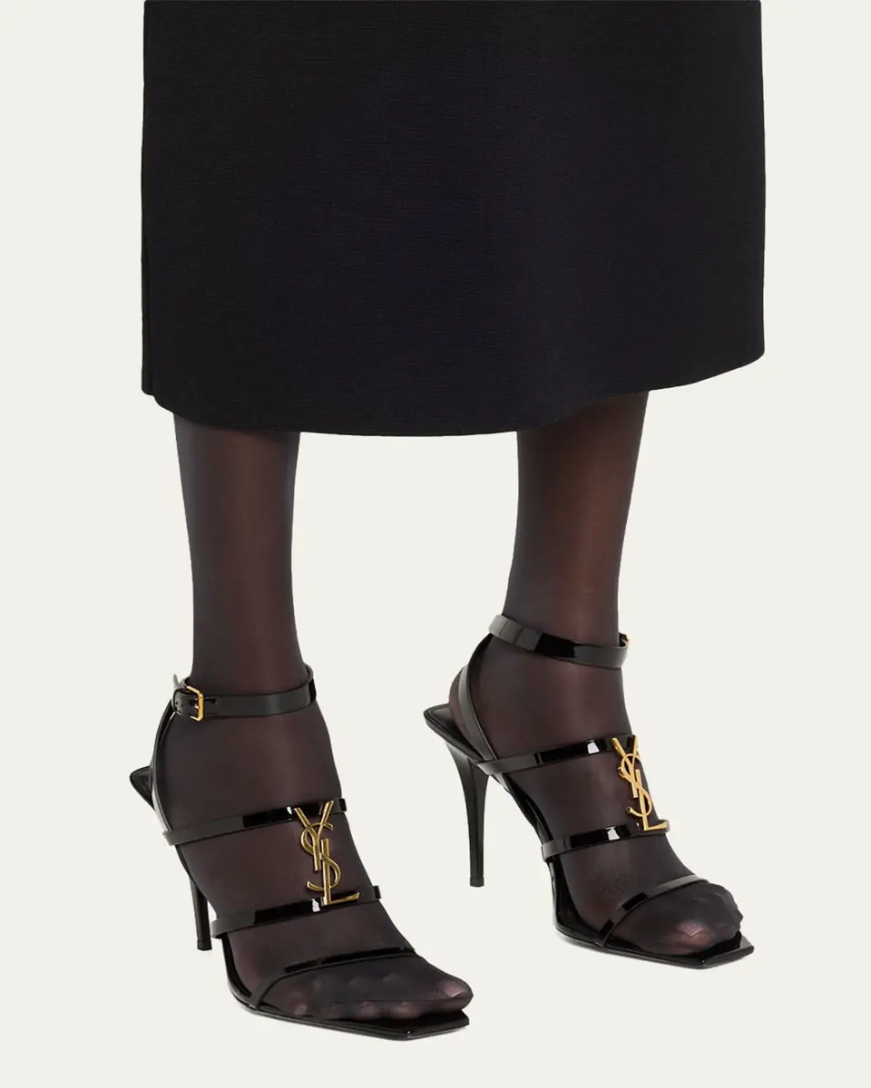 Saint Laurent Cassandra YSL Medallion Leather Stiletto Sandals | Thumbnail 2 Saint Laurent Cassandra YSL Medallion Leather Stiletto Sandals | Thumbnail 2