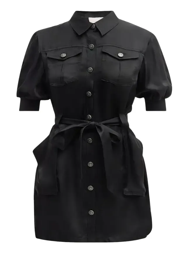 Damla Belted Puff-Sleeve Mini Shirtdress Damla Belted Puff-Sleeve Mini Shirtdress